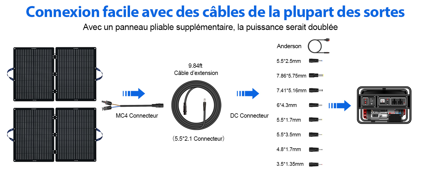Connexion Facile avec Câbles pour Panneau Solaire ECO-WORTHY