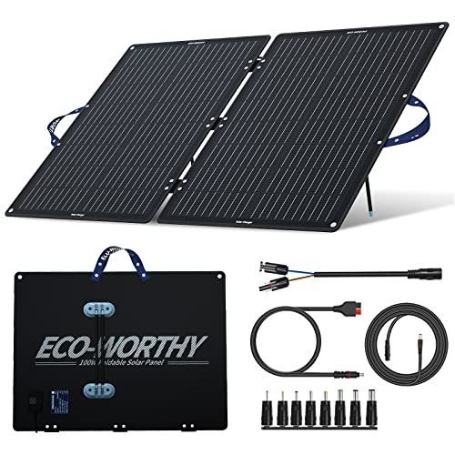 ECO-WORTHY 100W Panneau Solaire Portable Monocristallin Pliable avec Accessoires