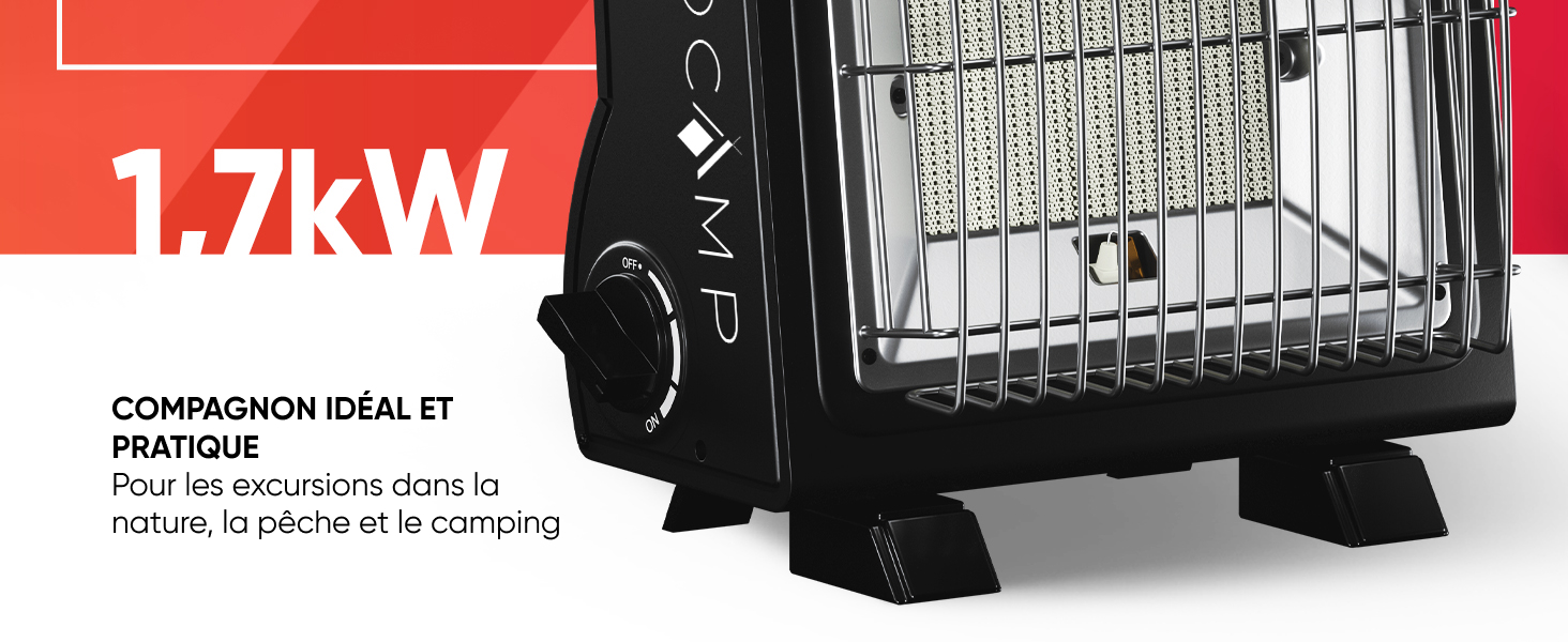 Chauffage à gaz portable Evocamp puissant de 1,7 kW pour activités extérieures