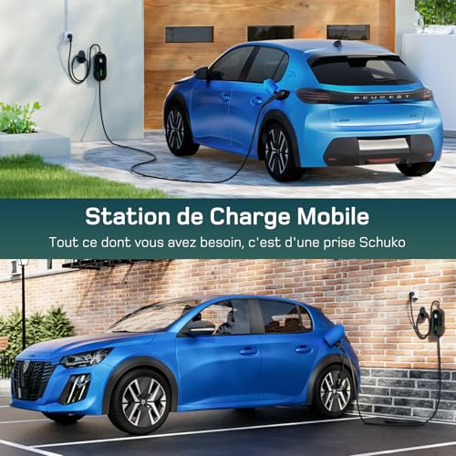 Utilisation du chargeur mobile sur prise Schuko pour véhicules électriques bleus