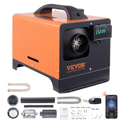 Chauffage diesel portable VEVOR 5-8kW orange et noir avec écran LCD et accessoires complets