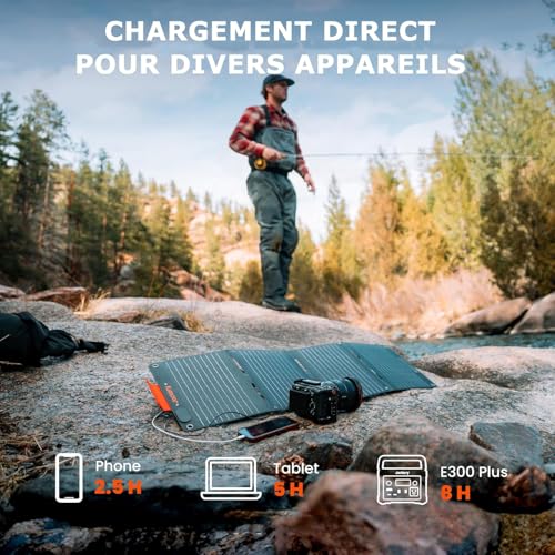 Panneau solaire Jackery chargeant directement téléphone tablette et caméra en pleine nature