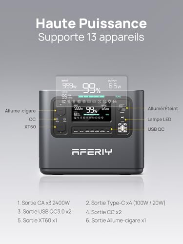 AFERIY AF-P210 haute puissance 2400W avec 13 sorties pour appareils multiples