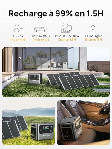 Station AFERIY recharge 99% en 1,5h avec panneaux solaires camping-car
