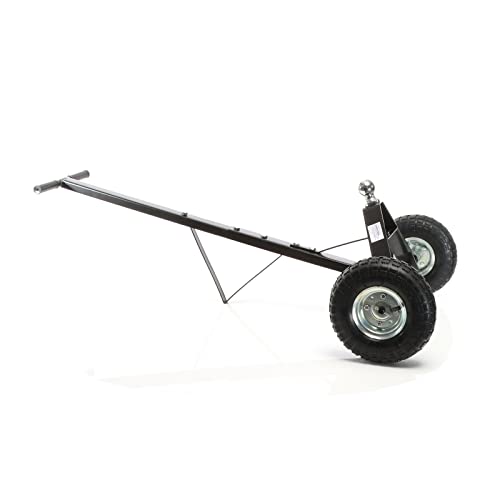 Vue latérale aide manœuvre caravane WilTec montrant les deux roues pneumatiques et barre traction