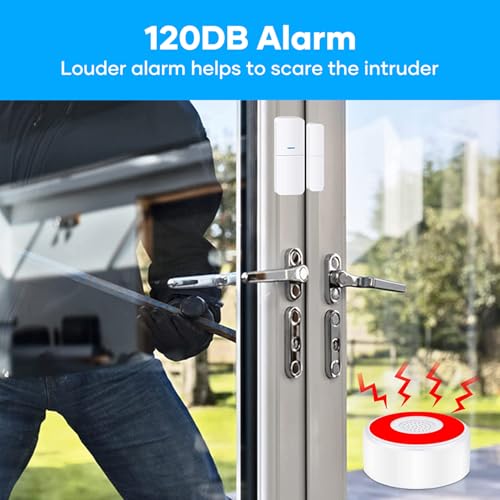 Alarme 120 dB AGSHOME déclenchée par intrusion sur porte avec ondes sonores rouges