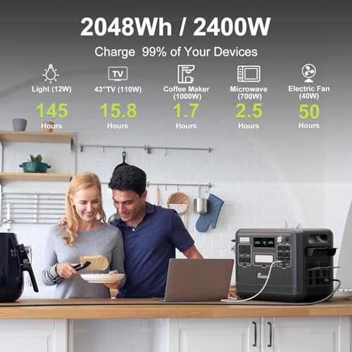 Durée d'autonomie FOSSiBOT F2400 pour différents appareils électriques jusqu'à 145 heures