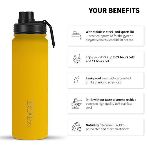 Infographie avantages bouteille 720°DGREE isolation 24h froid 12h chaud sans BPA