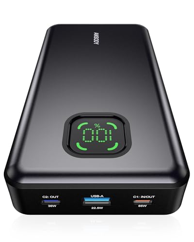 Batterie externe ANSODY 25000mAh noire avec écran LED affichage pourcentage et 3 ports USB