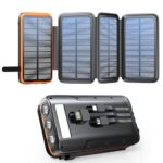 Batterie externe solaire 20000mAh avec 4 panneaux solaires pliables et boîtier orange robuste