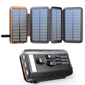 Batterie externe solaire 20000mAh avec 4 panneaux solaires pliables et boîtier orange robuste