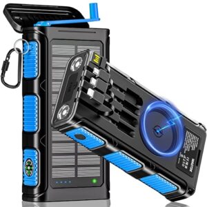 Batterie externe solaire WASTDE 26800mAh avec panneaux solaires, manivelle et indicateurs LED bleus