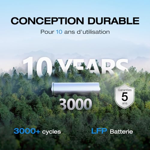 Infographie durabilité batterie LFP EcoFlow River 2 Pro garantie 5 ans 3000 cycles