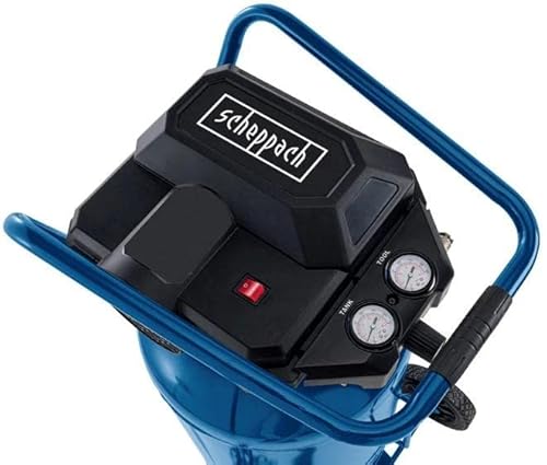 Bloc moteur noir Scheppach avec 2 manomètres et raccords rapides pneumatiques bleus