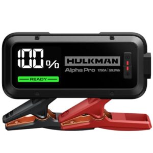 Démarreur de batterie Hulkman Alpha Pro 1750A avec écran digital LED et pinces rouge noir