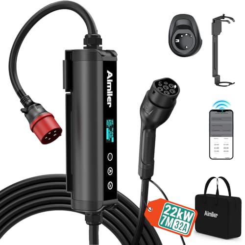 Borne de recharge AIMILER 22kW avec écran LCD, câble 7m et accessoires complets