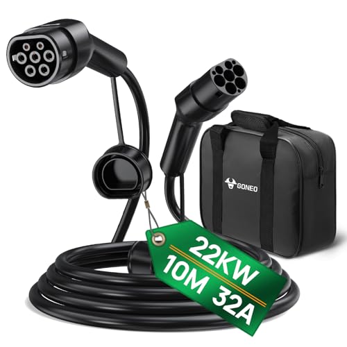 Câble de recharge type 2 22kW 10m GONEO avec connecteurs et sac de transport noir