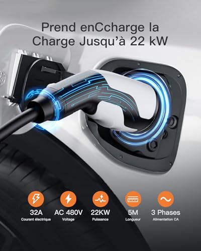 Spécifications techniques câble Type 2 22kW 32A triphasé compatible véhicules électriques