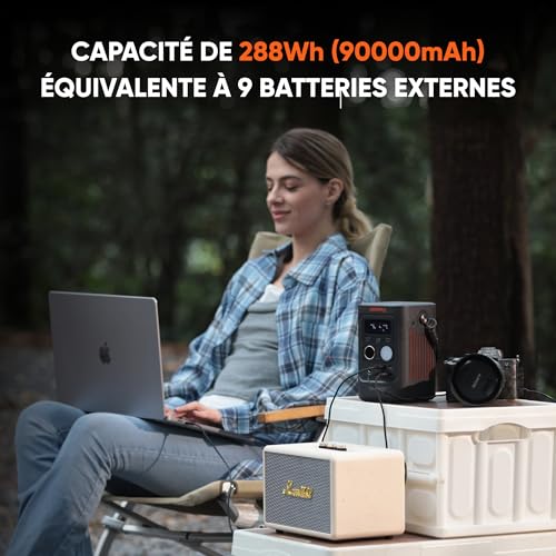 Station Jackery 300D capacité 288Wh alimentant ordinateur portable appareil photo et enceinte bluetooth