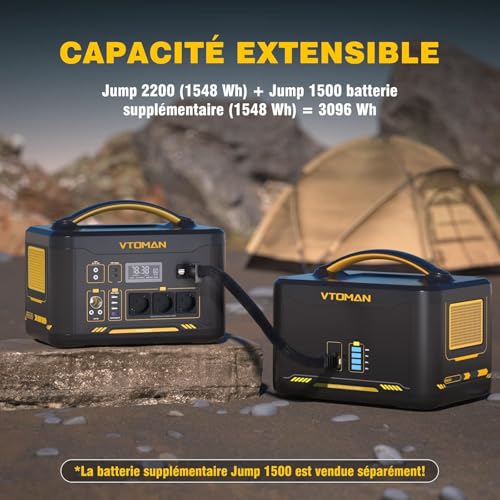Station VTOMAN Jump 2200 connectée batterie supplémentaire Jump 1500 camping capacité 3096Wh