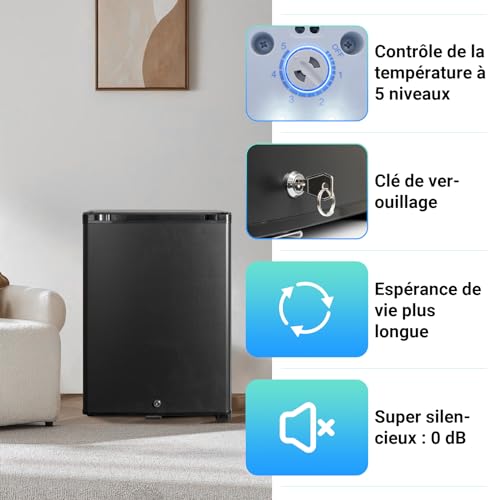 Fonctionnalités réfrigérateur SMETA thermostat 5 niveaux serrure silencieux 0dB longue durée