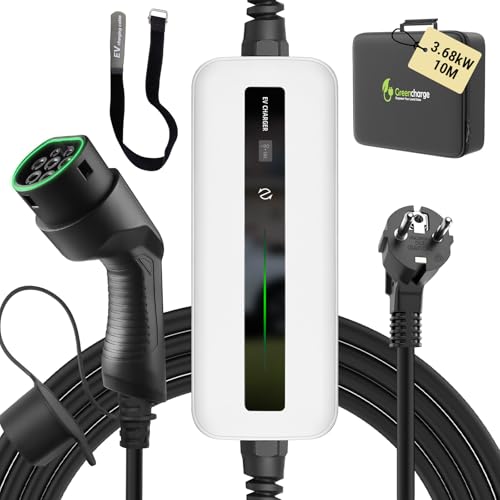 Chargeur Morec Type 2 16A avec câble 10m, boîtier blanc, prise Type 2 et sac de transport