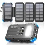 Chargeur solaire 26800mAh avec 4 panneaux solaires pliables et boîtier robuste bleu noir