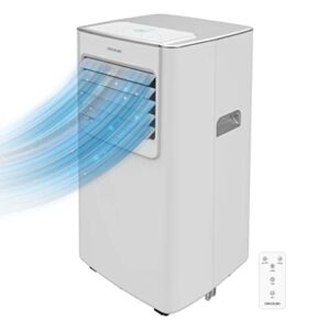 Climatiseur portable Cecotec ForceClima 7100 blanc avec flux d'air bleu visible et télécommande