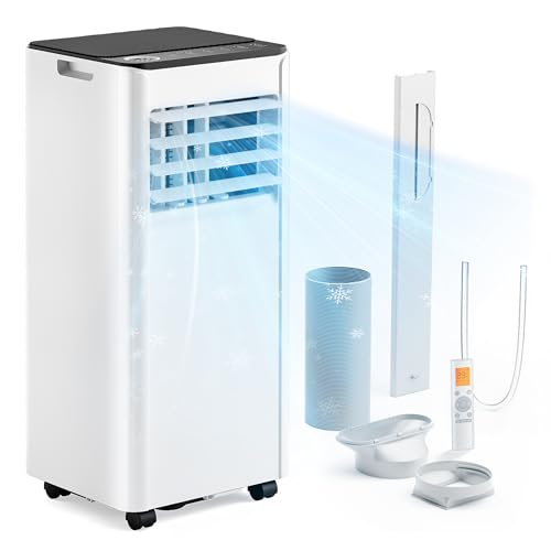 Climatiseur portable EUHOMY blanc avec tuyau évacuation et kit fenêtre complet