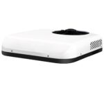 Climatiseur de toit blanc pour camping-car 12V/24V avec ventilateur central noir