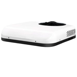 Climatiseur de toit blanc pour camping-car 12V/24V avec ventilateur central noir