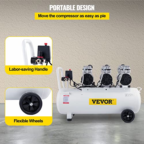 Design portable compresseur VEVOR avec poignée ergonomique et roues flexibles pour déplacement facile