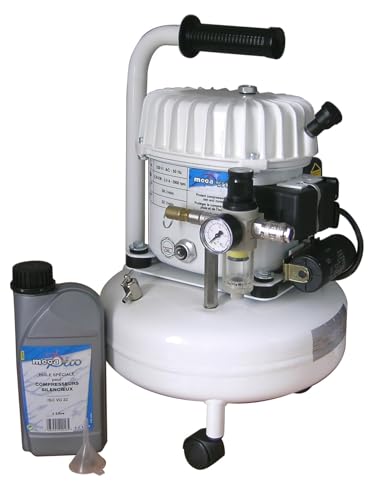 Compresseur silencieux Mecadeco 9 litres avec cuve blanche et moteur compact