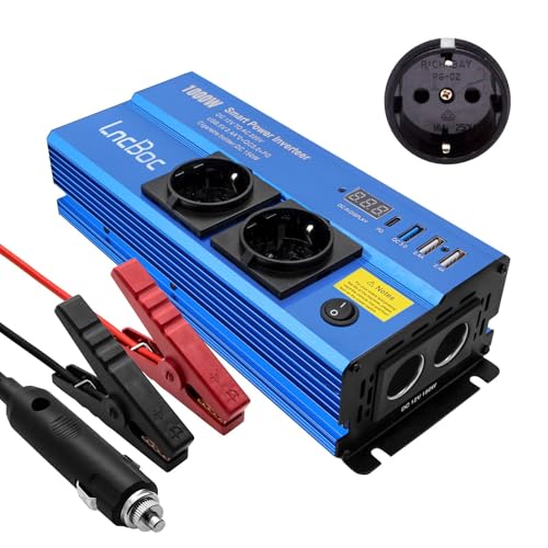 Convertisseur LncBoc 1000W 12V 220V bleu avec prises européennes USB et câbles