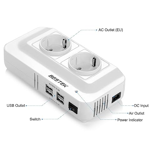 Schéma détaillé des connecteurs convertisseur BESTEK prises EU USB interrupteur indicateur
