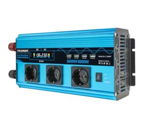 Convertisseur pur sinus Yinleader 3000W bleu avec écran LCD et 3 prises européennes