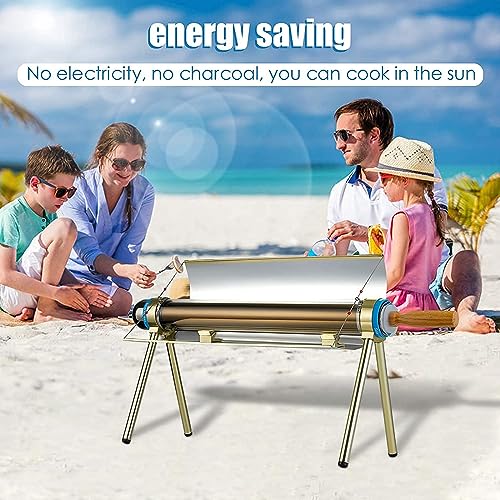 Famille utilisant un cuiseur solaire sur la plage sans électricité ni charbon
