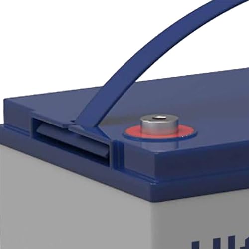 Vue détail bornes et poignée bleue batterie gel Ultracell décharge profonde