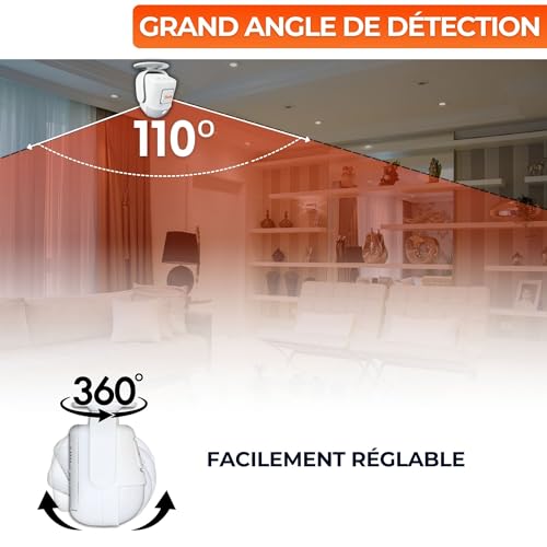 Grand angle détection 110 degrés rotation 360 degrés capteur mouvement réglable