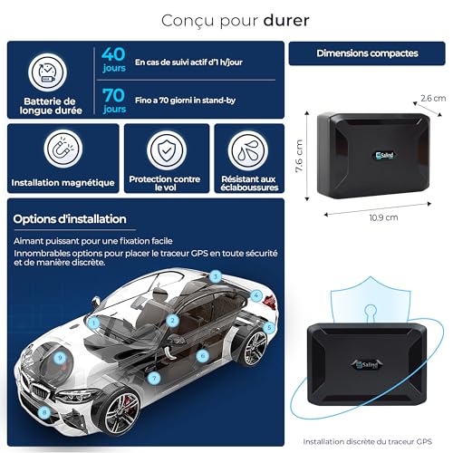 Dimensions compactes 10,9 x 6,6 x 2,6 cm avec batterie 40-70 jours et installation magnétique