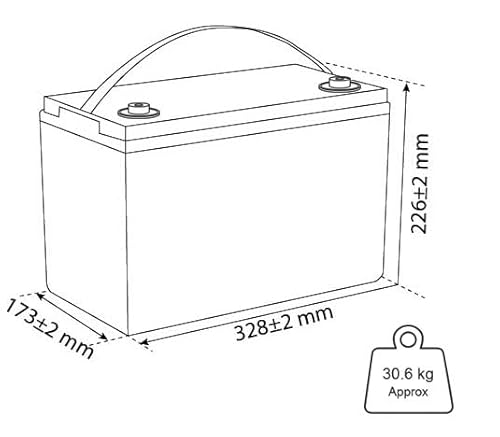 Schéma technique dimensions batterie Ultracell 100Ah 328x173x226mm poids 30.6kg