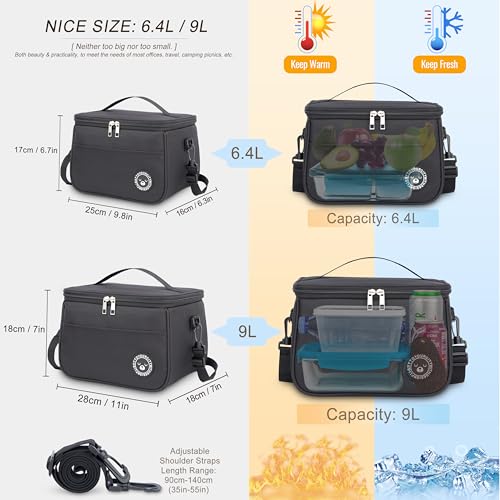 Dimensions détaillées sacs isothermes BALIGO 6,4L et 9L avec bandoulière réglable