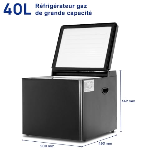 Schéma dimensions réfrigérateur gaz 40L 500x493x442mm pour camping-car