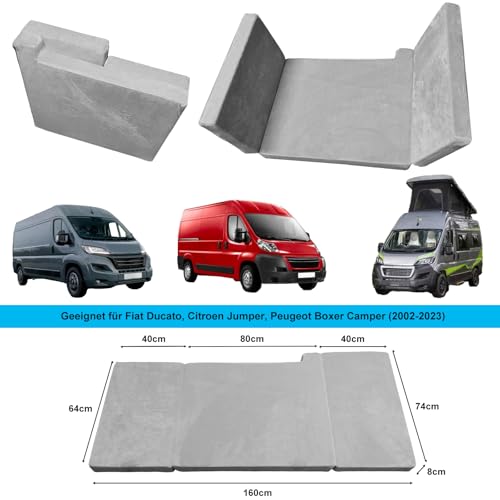 Schéma dimensions matelas pliant 160x74x8 cm compatible Fiat Ducato Citroën Jumper Peugeot Boxer