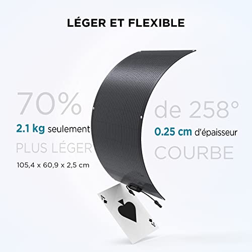 Infographie dimensions et poids panneau solaire flexible EcoFlow 105x61x0,25cm 2,1kg