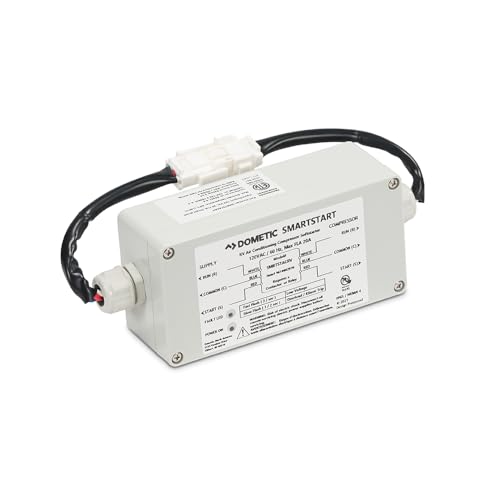 Boîtier Dometic SmartStart blanc avec câbles noirs pour démarrage progressif climatiseur camping-car