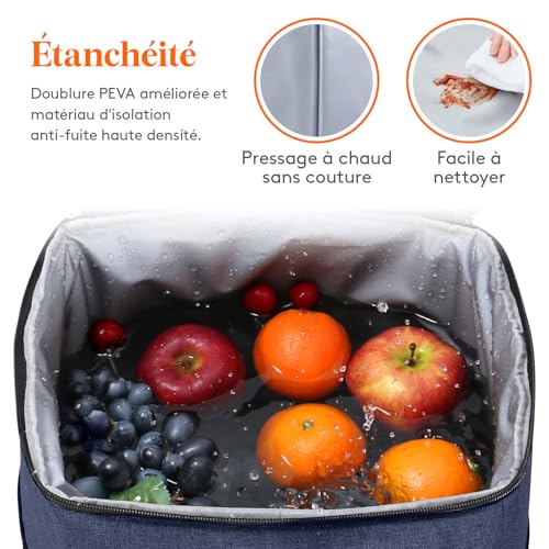 Intérieur étanche PEVA du sac isotherme avec fruits dans l'eau démontrant l'imperméabilité