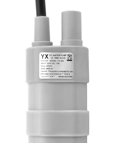 Étiquette technique pompe QWORK YX avec spécifications 12V IP68 certification CE