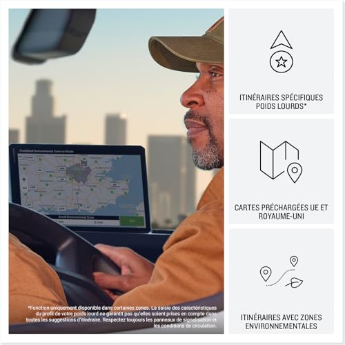 Fonctionnalités GPS Garmin dēzl avec itinéraires spécifiques poids lourds et cartes préchargées