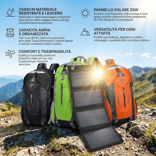 Présentation des fonctionnalités outdoor du sac à dos avec panneau solaire en environnement montagne